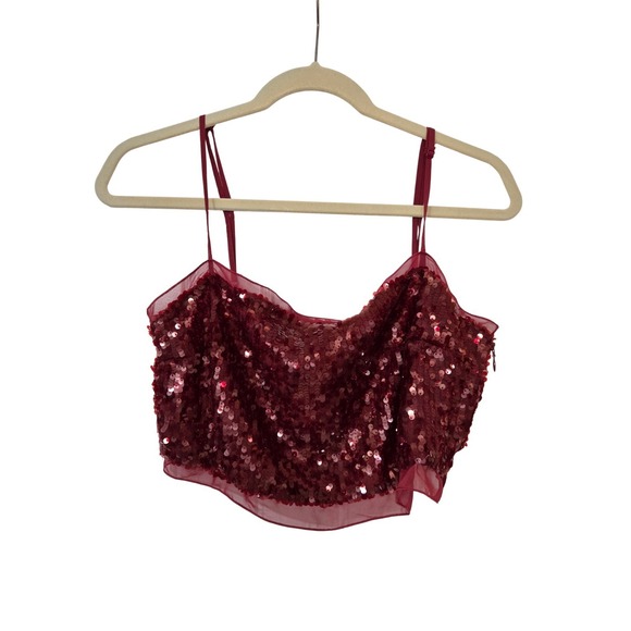 Zara Sequined Crop Top Wine Red Size M NWOT - Picture 2 of 6